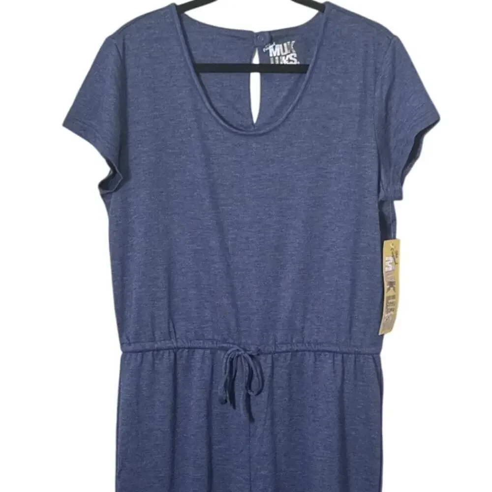MUK LUKS French Terry Weekend Story Short Sleeve Jumpsuit in Heather Navy Size L - Picture 6 of 11
